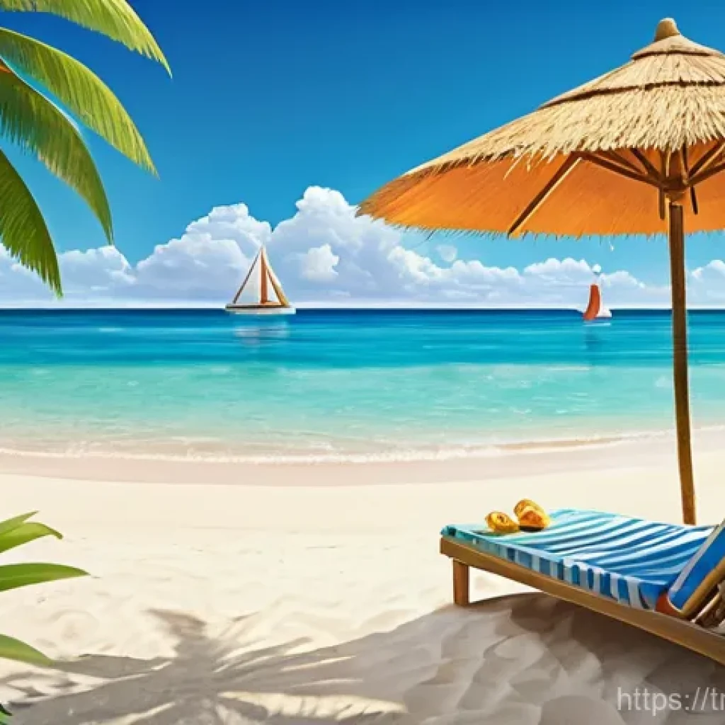 마인크래프트 계절별 테마 제작 - **Vibrant Summer Beach Paradise:** An idyllic, sun-drenched beach scene, rendered in a warm, inv...