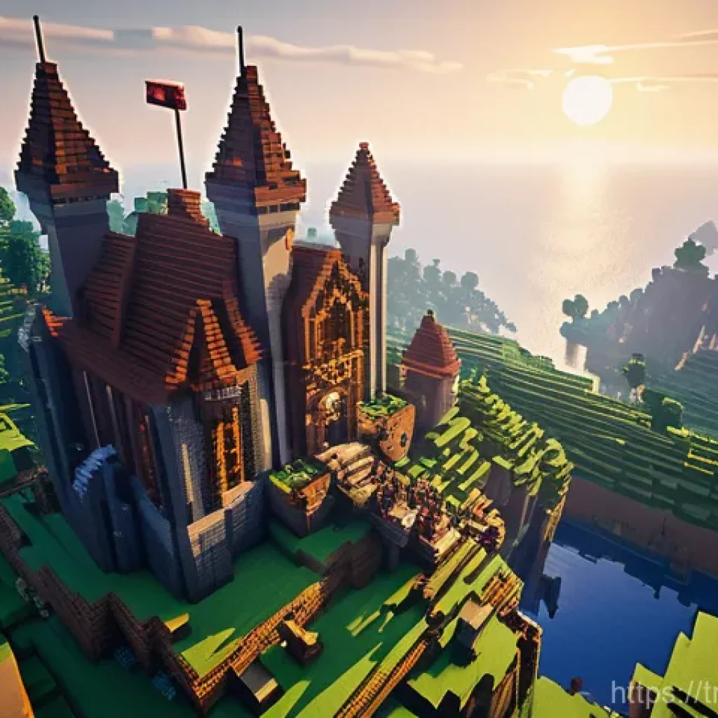 마인크래프트 소셜 게임 팁 - **Prompt 1: Collaborative Medieval Castle Build** "A vibrant, wide-angle shot of a diverse group...