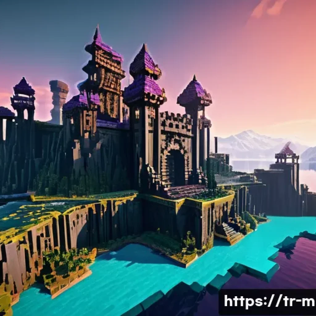 마인크래프트 방어 전략 - **Prompt:** "A magnificent, impregnable Minecraft fortress built atop a rugged, snow-capped mountain...