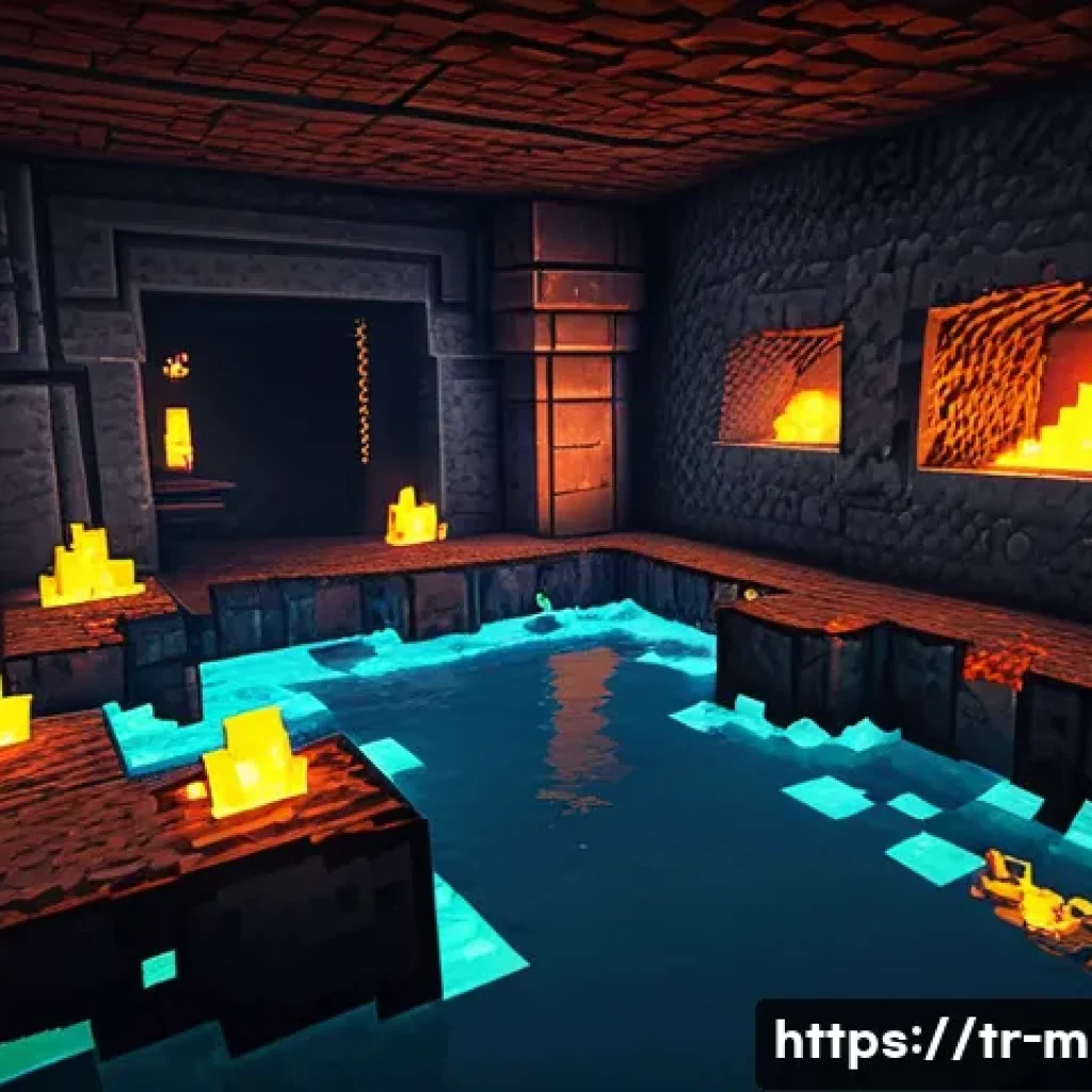 마인크래프트 폐광 탐험 전략 - A detailed scene inside an abandoned underground mine in Minecraft style, featuring a player wearing...