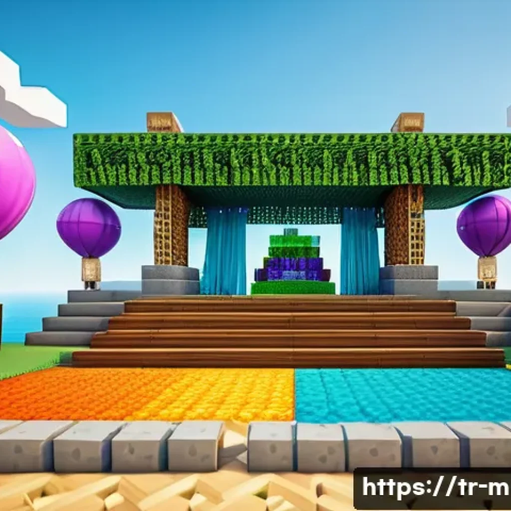 마인크래프트 패션쇼 맵 제작 - A medium-sized Minecraft fashion show stage measuring approximately 50x50 blocks with a height of 10...