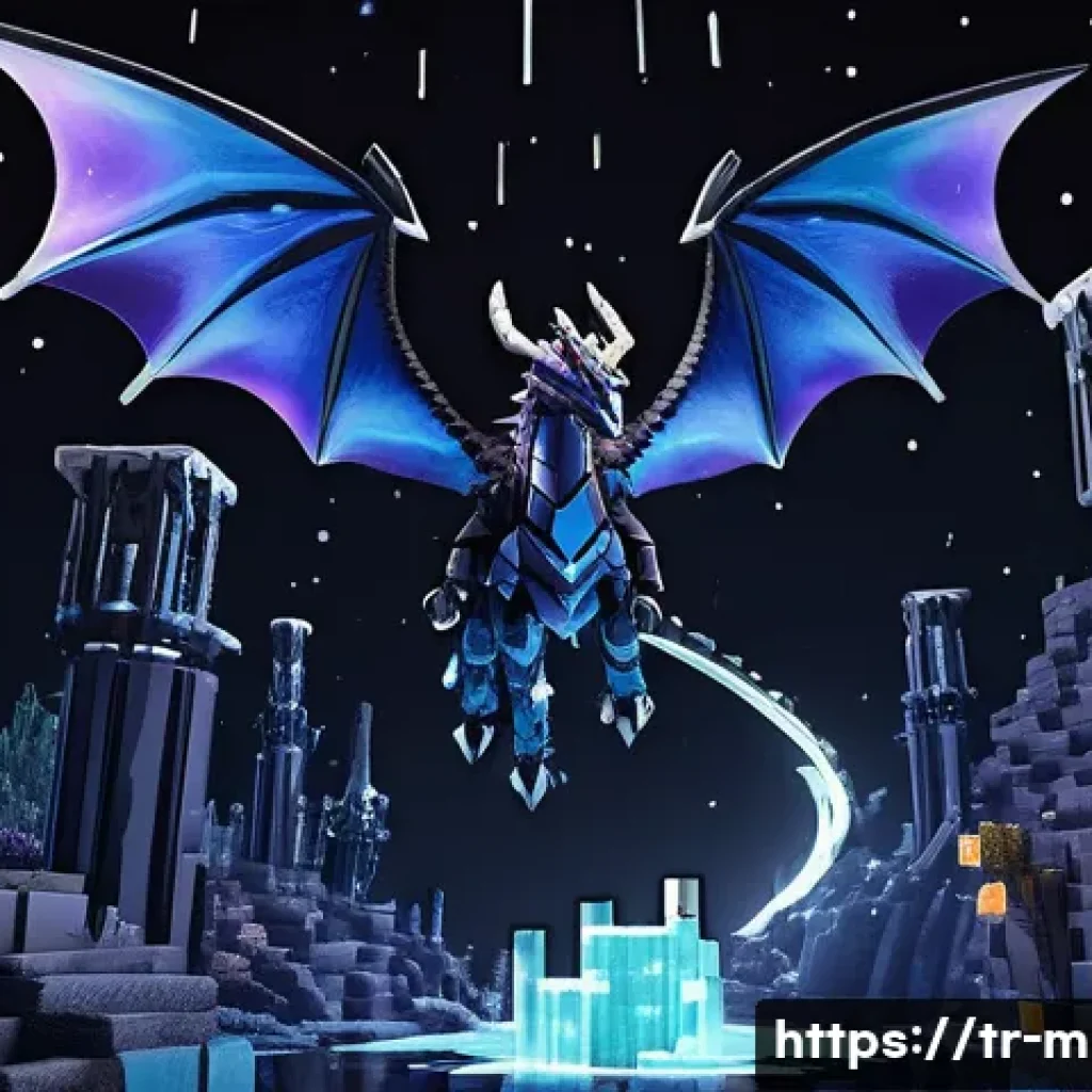 마인크래프트 보스 몬스터 공략 - A detailed Minecraft Ender Dragon battle scene showing a player equipped with enchanted netherite ar...