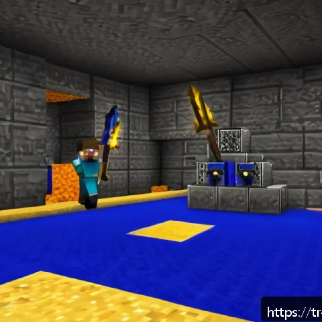 마인크래프트 경제 시스템 설계 - A detailed Minecraft mining scene showcasing a player equipped with multiple pickaxes: a diamond pic...