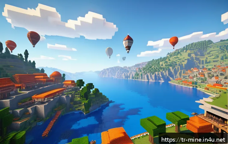 마인크래프트 서버 추천 - A vibrant and detailed Minecraft survival server scene set in a lush Turkish landscape, featuring a ...