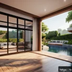 Home 21 마인크래프트 럭셔리 저택 만들기 - A luxurious modern villa exterior in a Minecraft style, featuring a sleek facade made of polished qu...