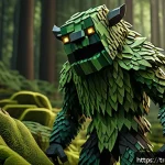 Home 18 마인크래프트 몬스터 리소스팩 제작 - A forest monster design for a Minecraft resource pack, featuring a humanoid creature covered in natu...