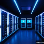 Home 23 마인크래프트 서버 호스팅 비교 - A modern Turkish Minecraft server room interior, featuring high-tech server racks with glowing LED i...