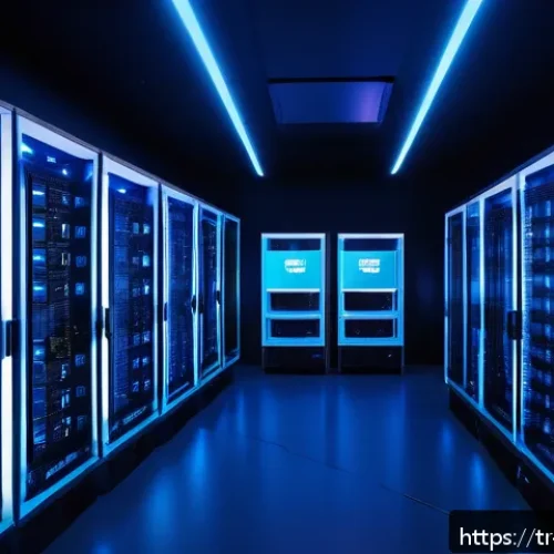Home 17 마인크래프트 서버 호스팅 비교 - A modern Turkish Minecraft server room interior, featuring high-tech server racks with glowing LED i...